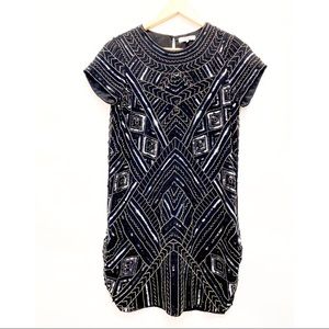 Parker Black Silver Sequin Cocktail Dress Sz XS